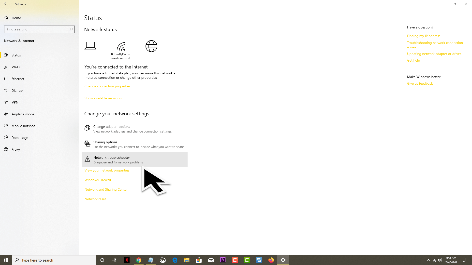 Network Troubleshooter tool