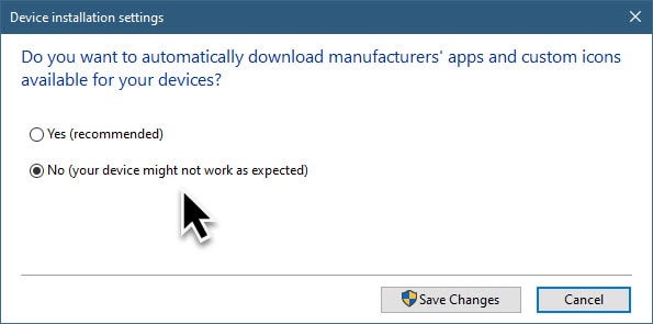 stop automatic display driver update windows 10