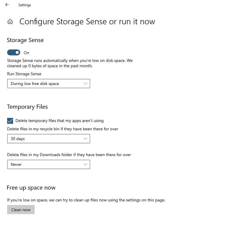 How To Free Up Disk Space With Storage Sense 7 Configure Storage Sense