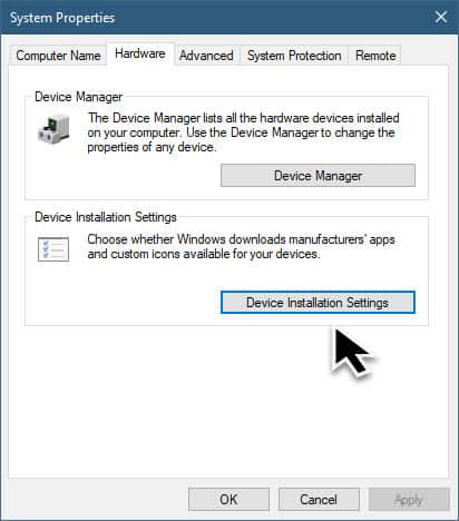 device installation settings