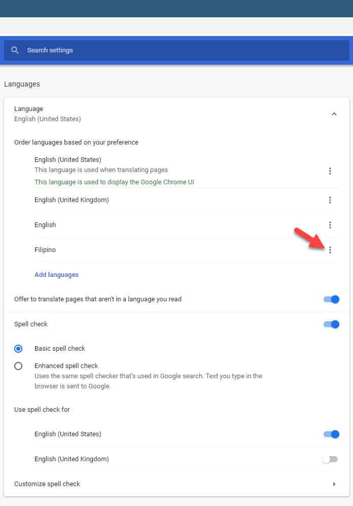 Chrome language settings