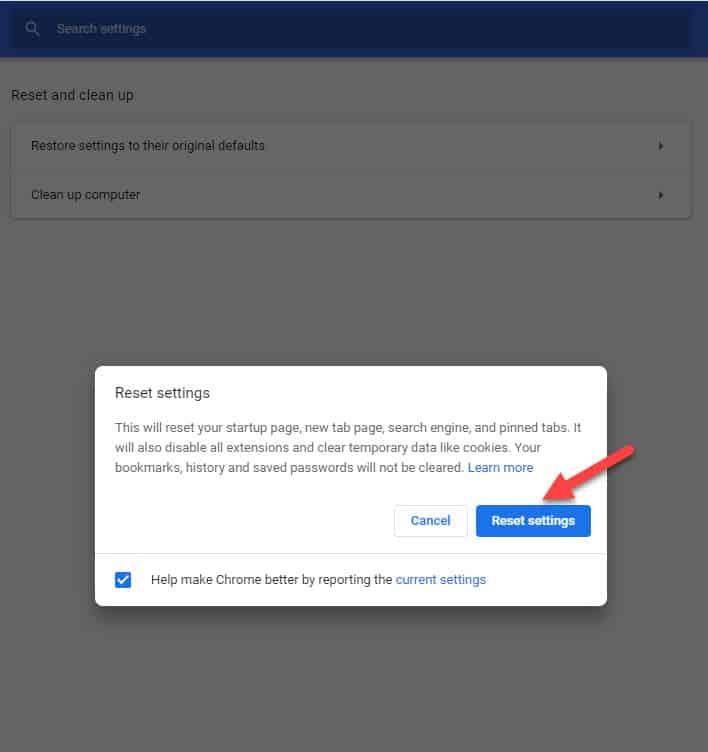 Reset Google Chrome To Default Settings