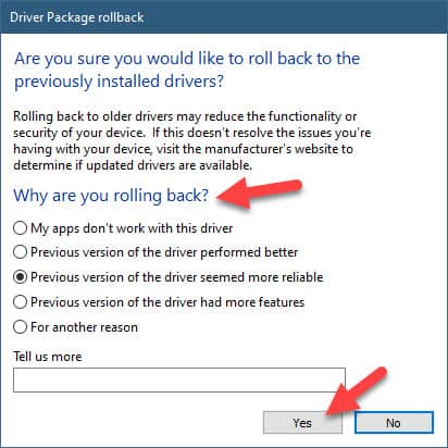 driver package rollback
