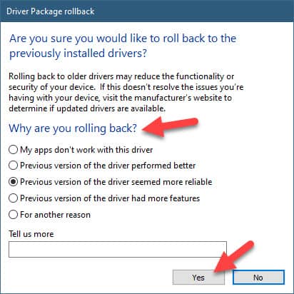 driver package rollback