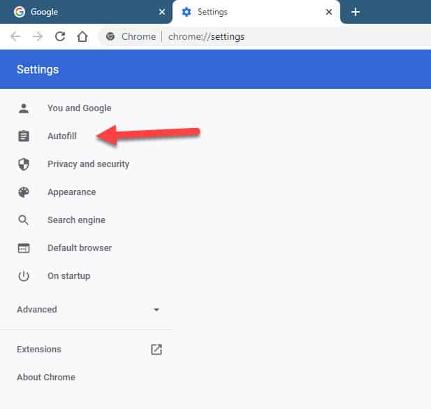 google chrome autofill