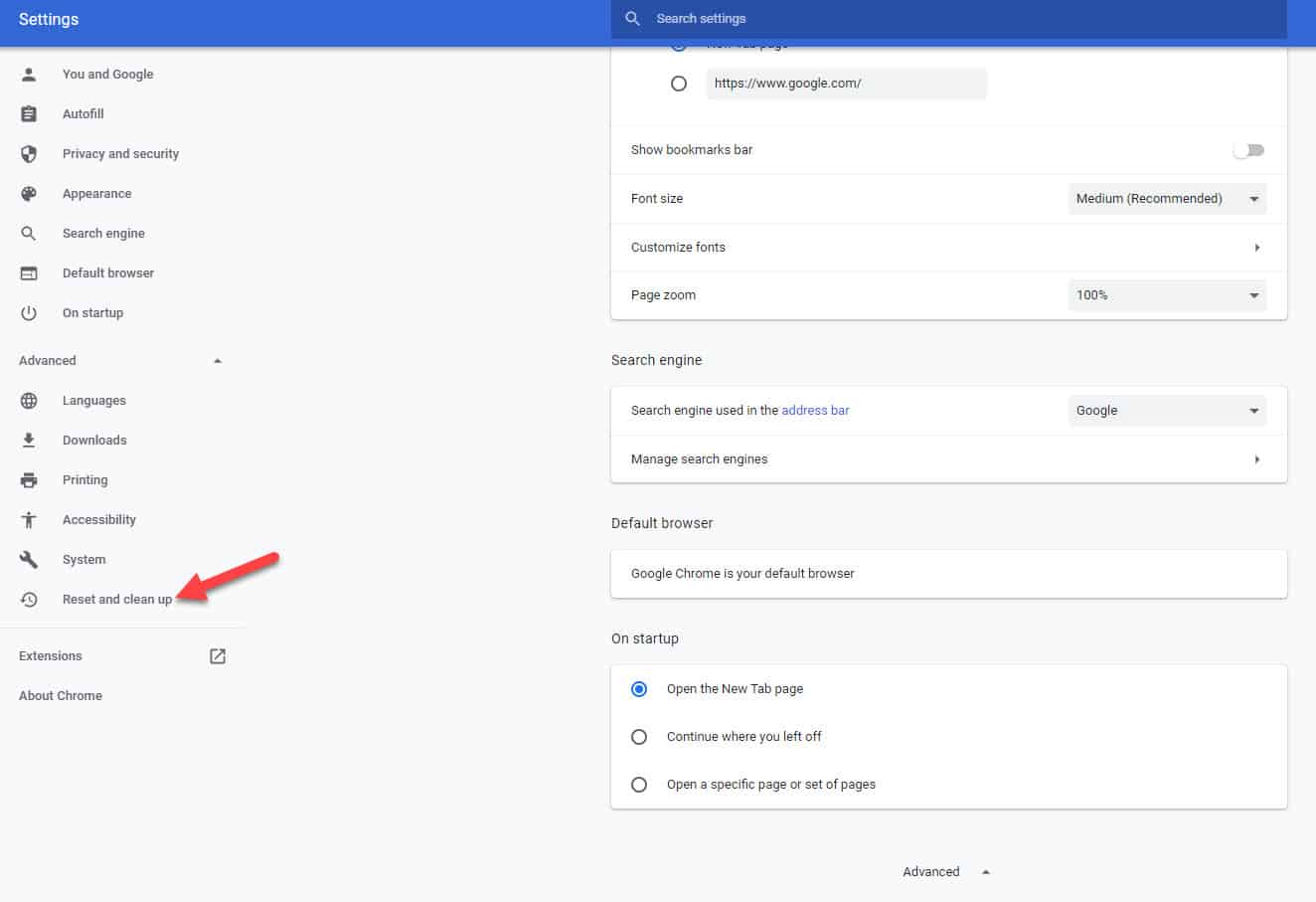 google chrome reset and clean up