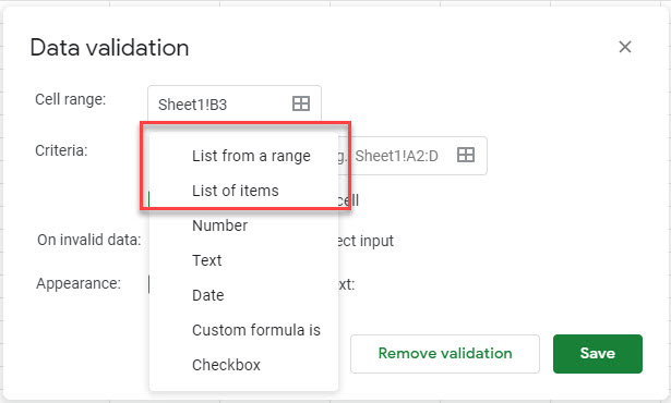 google sheets criteria