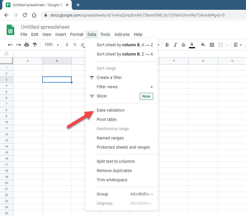 google sheets data validation