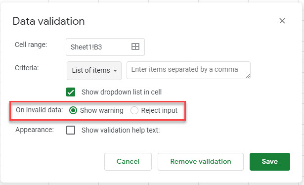 google sheets invalid data