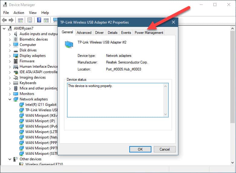 network adapter power management