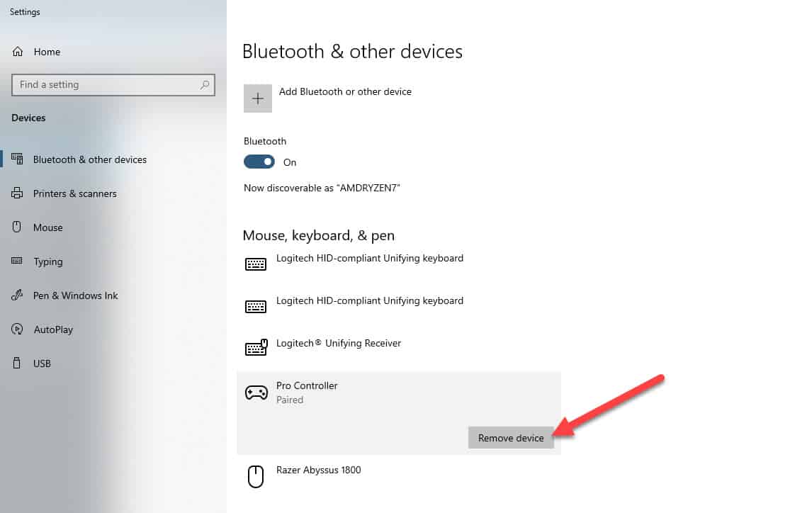 remove bluetooth device