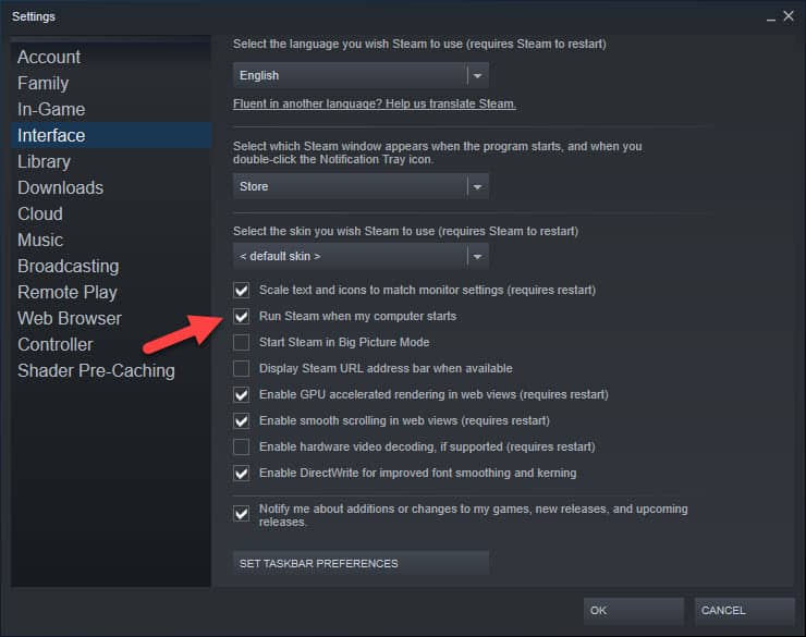 run steam when computer starts