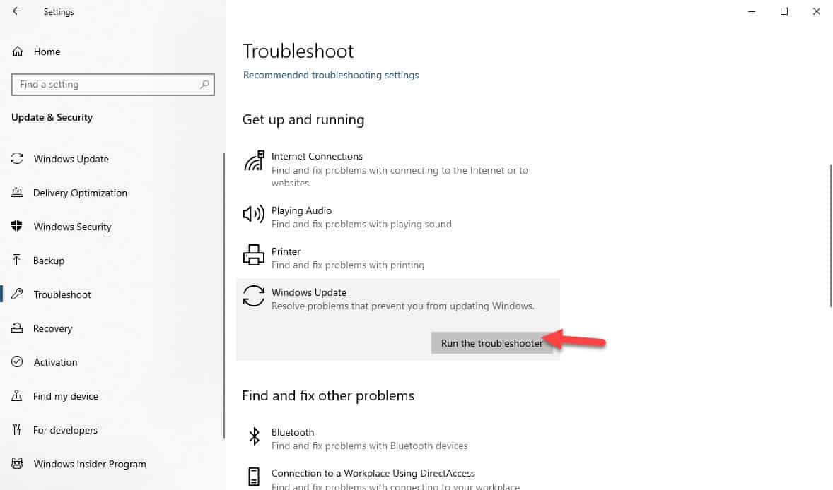run the troubleshooter