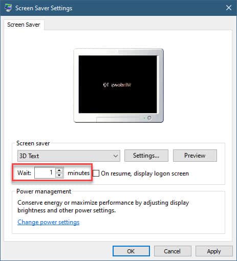 screen saver minutes