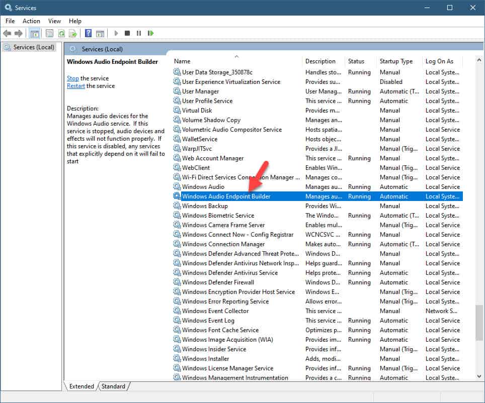 windows audio endpoint builder