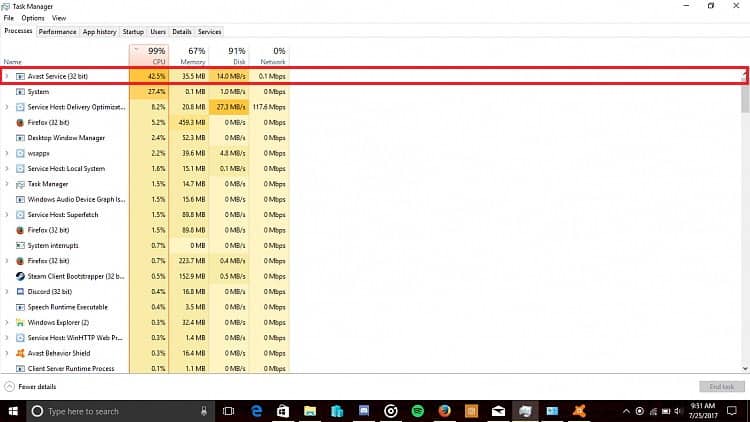 Avast Service High CPU Usage