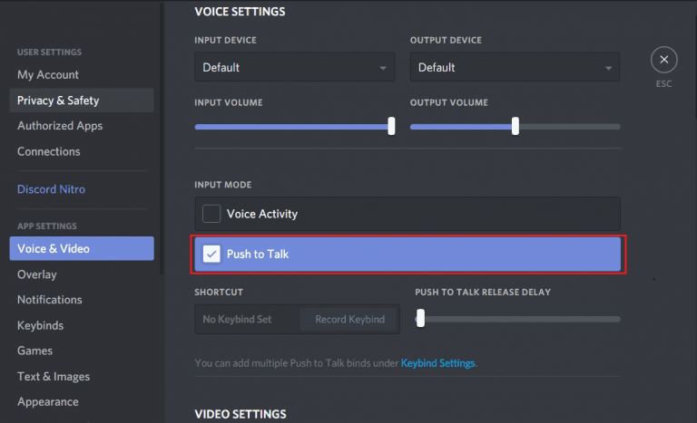Configure Push To Talk Discord