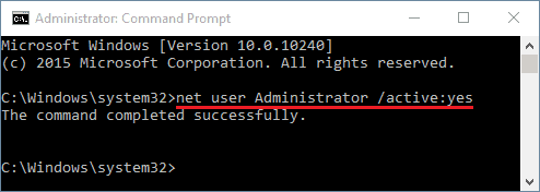 Enable the Windows 10 administrator account