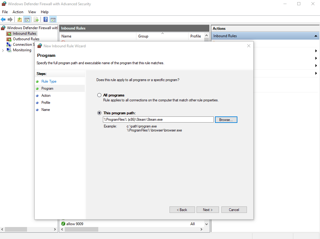 Exception for Steam on the Firewall