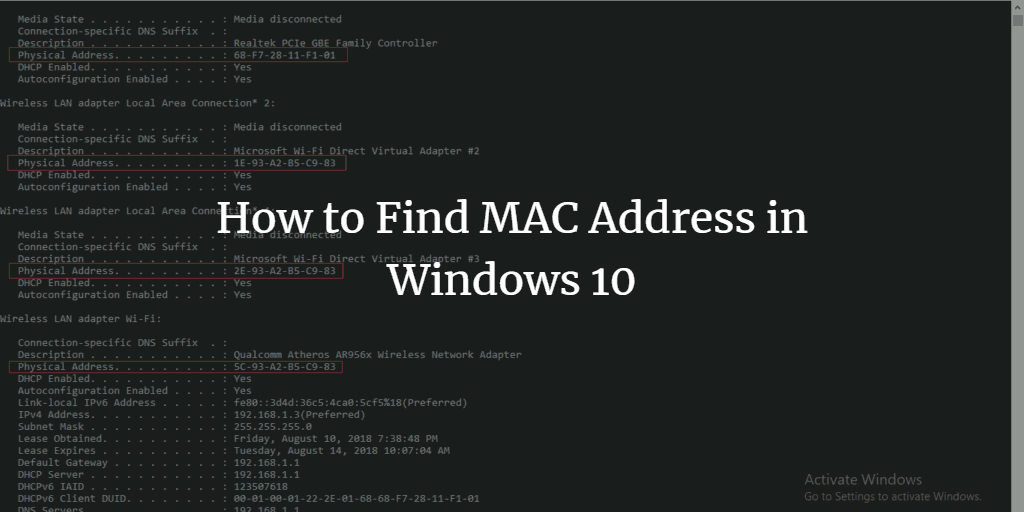 how to learn mac address windows 10