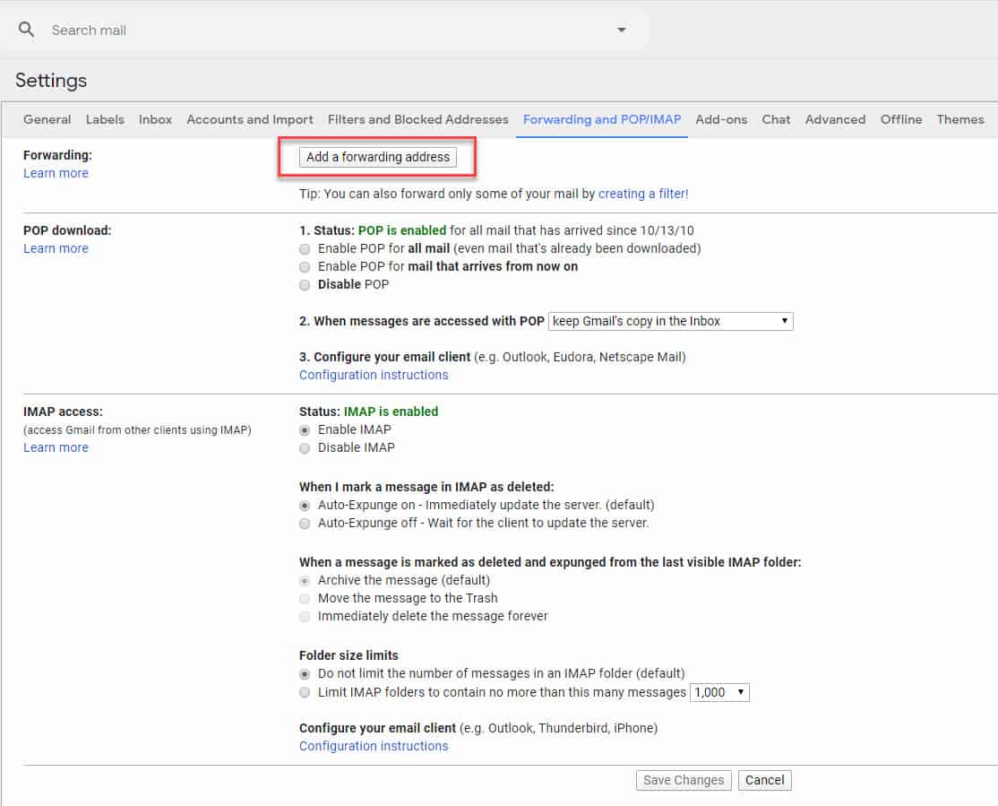 Gmail add a forwarding address