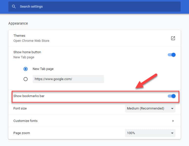 Google Chrome Show Bookmarks bar