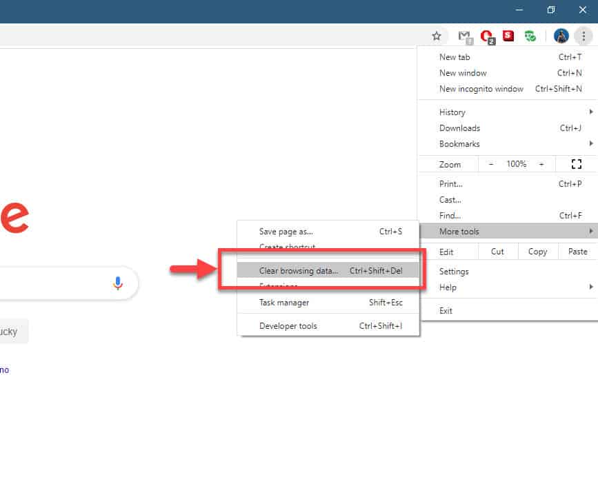 Google Chrome clear browsing data