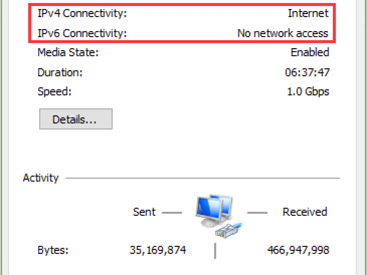 ipv6 not connected windows 10