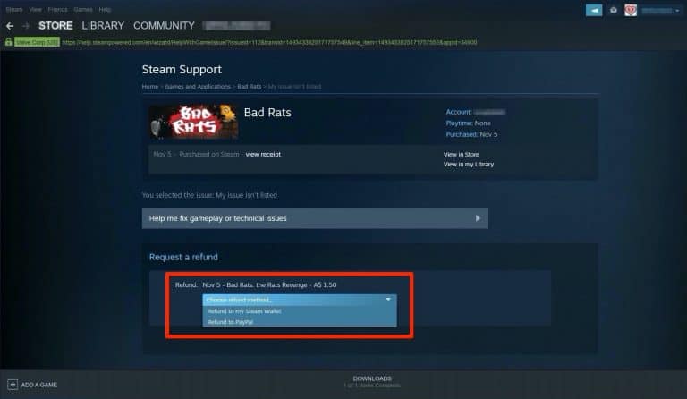 Refund a Game on Steam