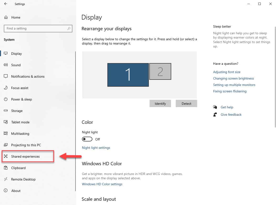 shared experiences windows 10