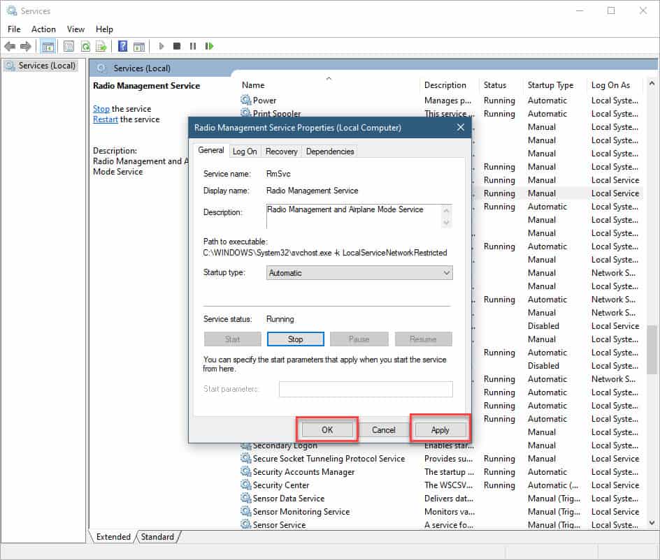 Restart the Radio Management Service