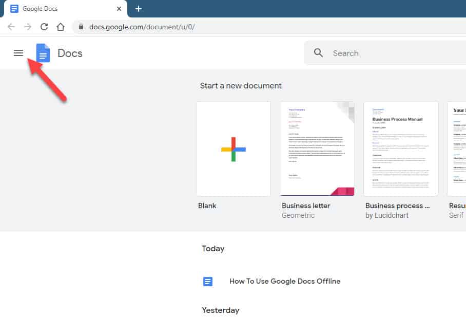 google docs menu icon