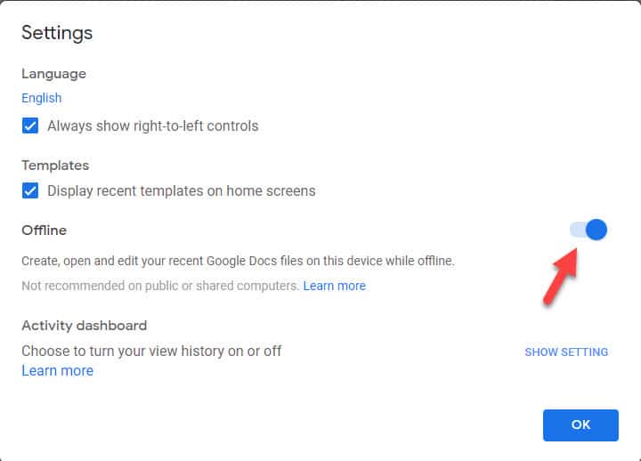google docs offline switch