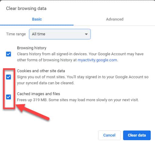 google site data cached files