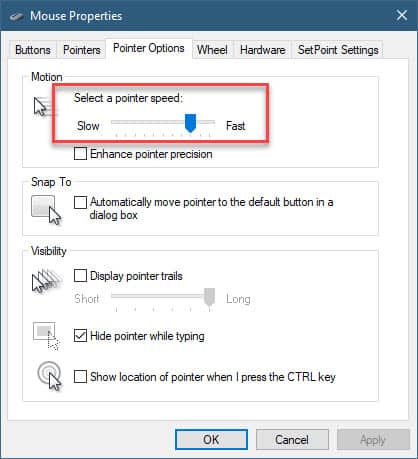 mouse properties pointer speed