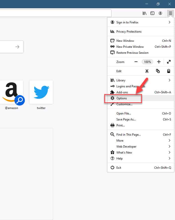 Firefox options