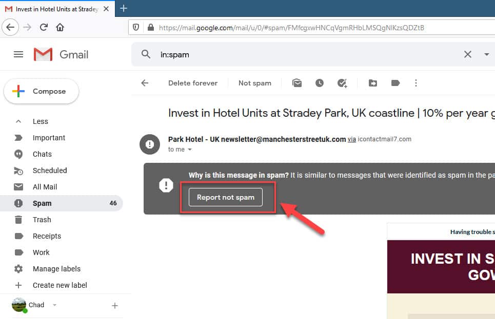 Gmail report not spam
