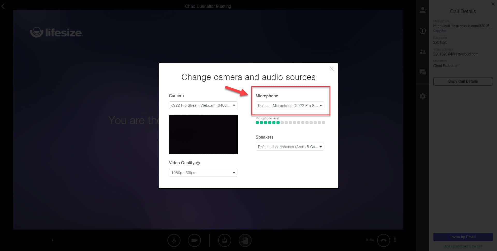 Lifesize microphone setting