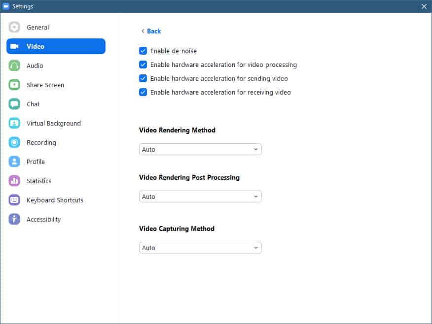 Zoom default setting