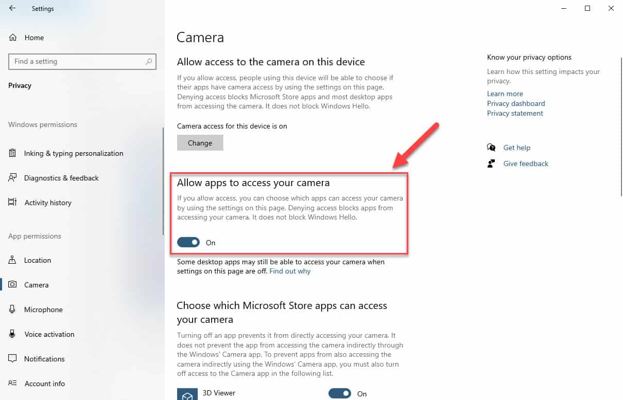 allow apps to use camera