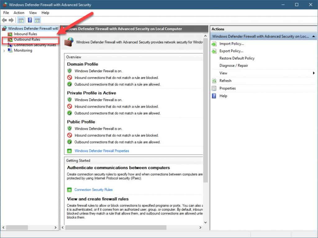 Blocking outbound traffic using Windows Firewall