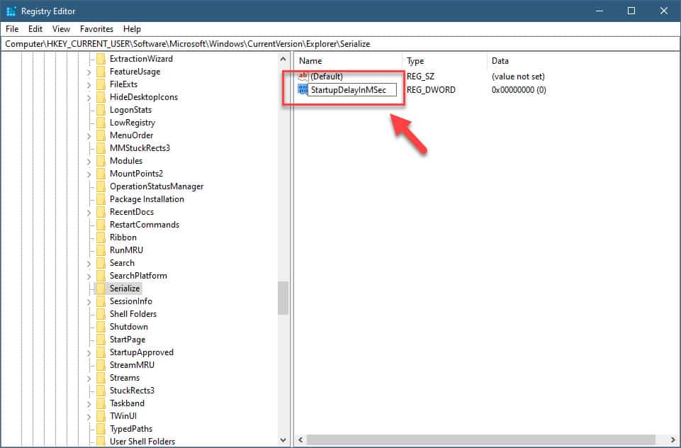 regedit startup delay