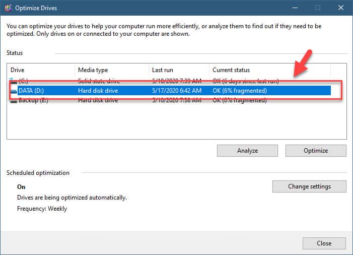 Defragmenting a hard drive