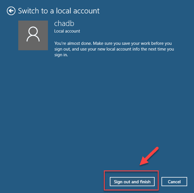 Switch To Local Account In Windows 10