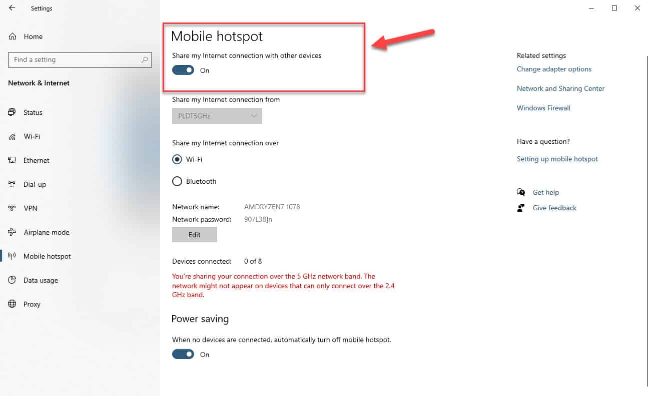 turn on mobile hotspot