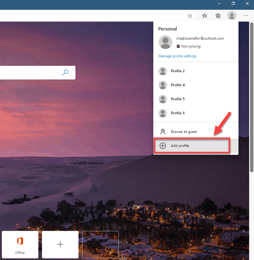 Add profile from Edge settings