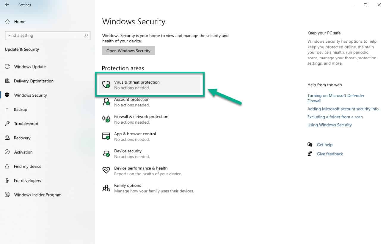 click virus and threat protection