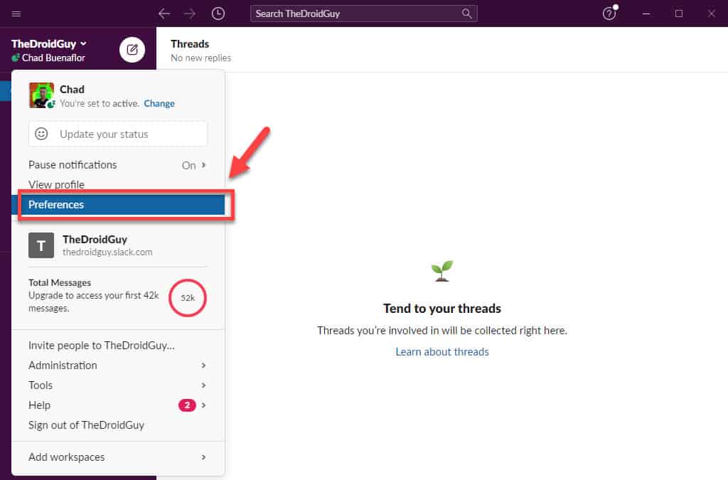 Slack preferences