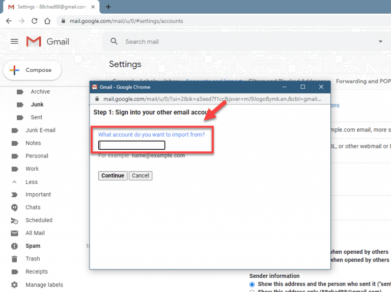gmail add external email account