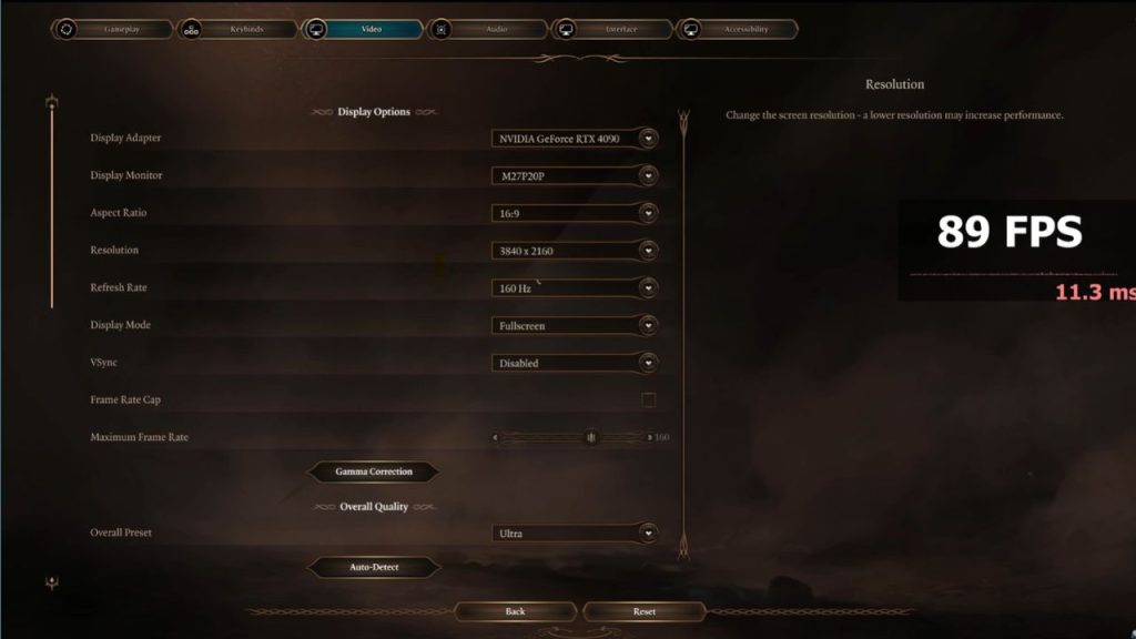 Launch Baldur's Gate 3 and open the graphics settings menu.